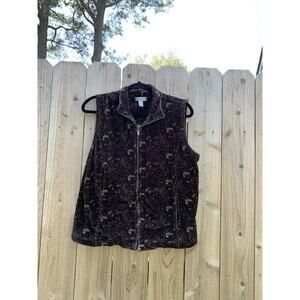 Women's Quilted Velour Vest large Charter Club green purple zip up‎ paisley